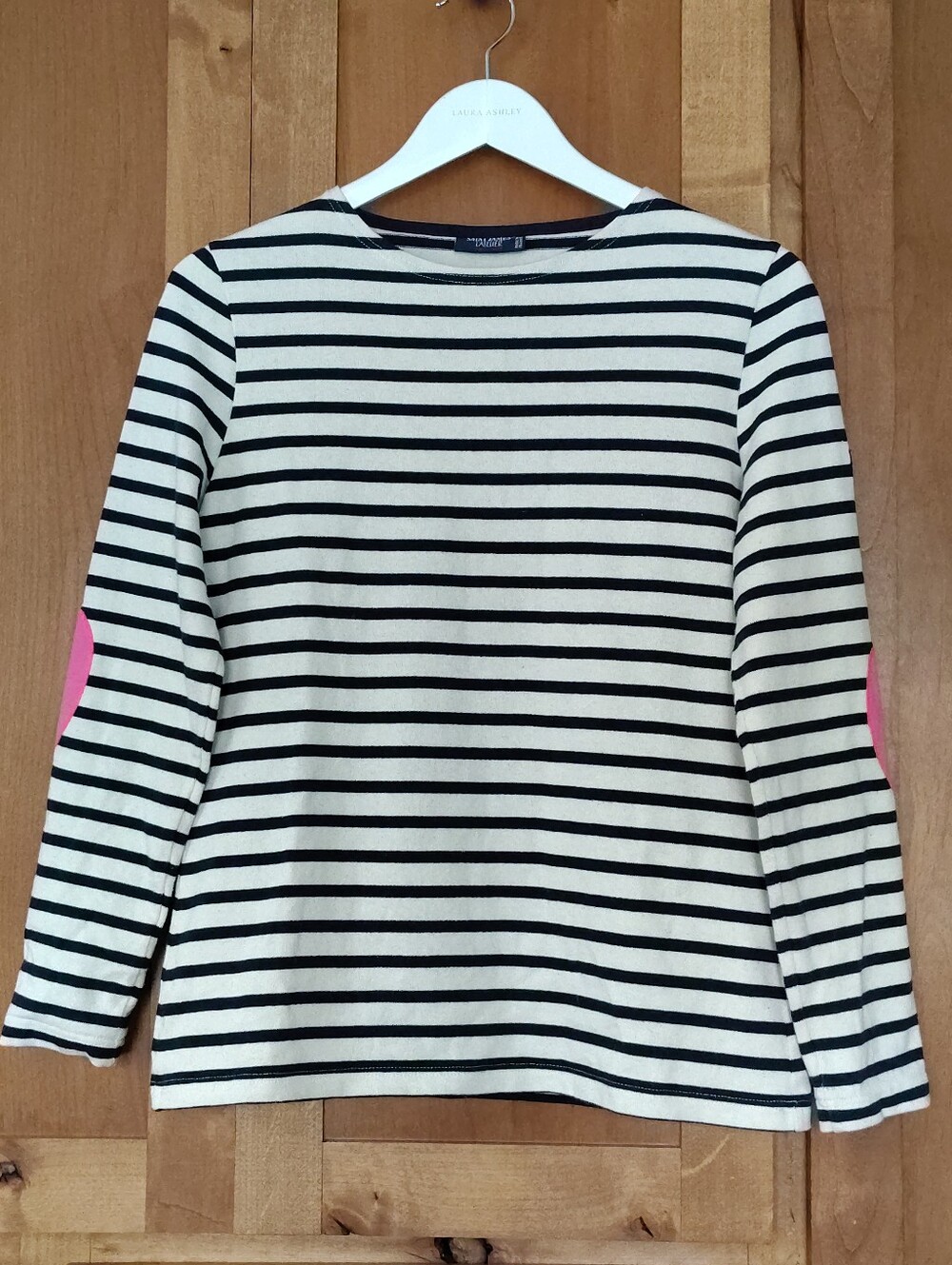 SAINT JAMES Vaujany Striped Shirt with Pink Heart Elbow Patches Women's Sz 8